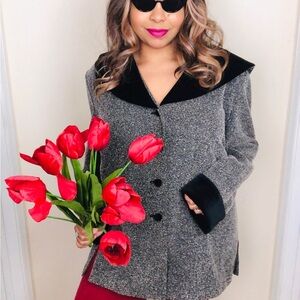 VINTAGE PLUS SIZE 24W 4X  Gray Black Collar Speckle Blazer 90s Y2K Jacket